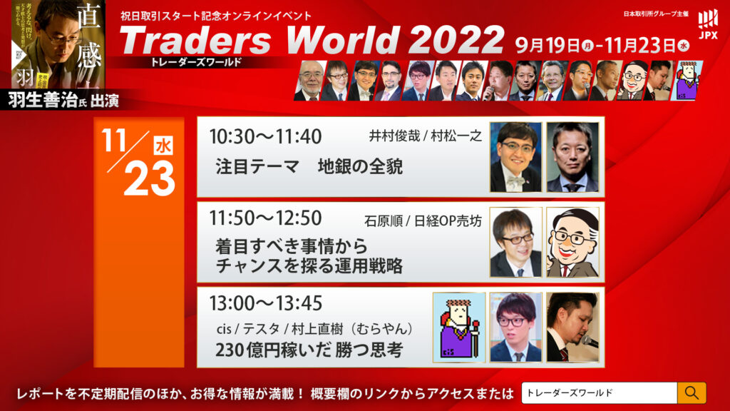 日本取引所グループ主催のTraders World 2022にZeppy 代表の井村俊哉が出演いたします